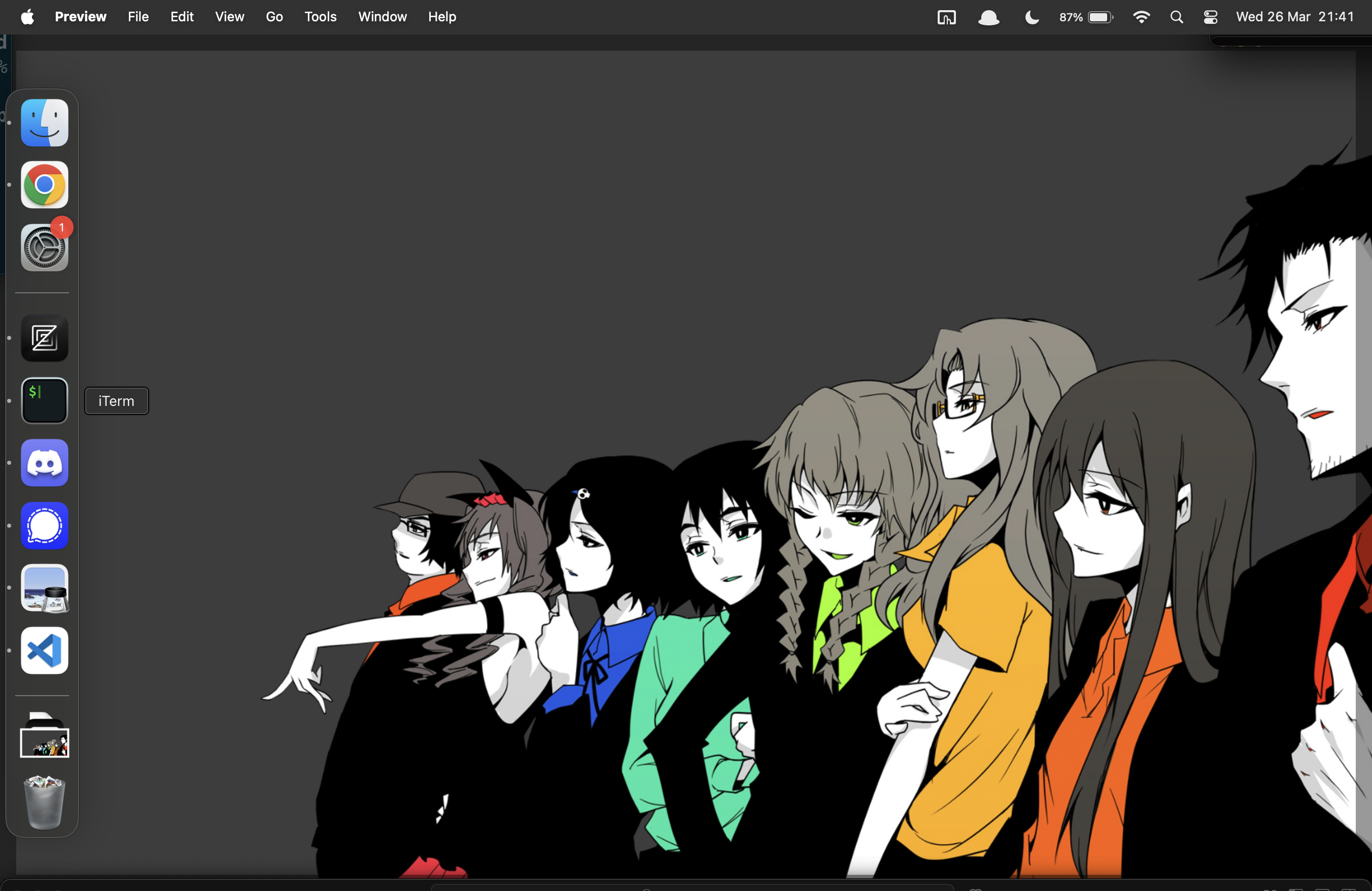 Image is a screenshot of my desktop with the mentioned wallpaper and the dock showing 